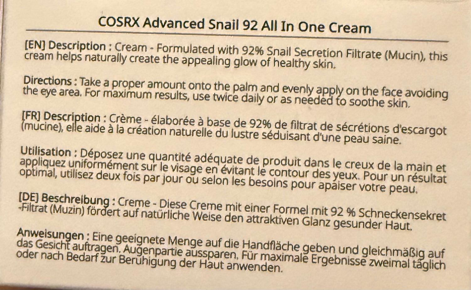 COSRX Snail 92 All-in-One Cream | Korean Moisturizer for Damaged &amp; Sensitive Skin – 100ml