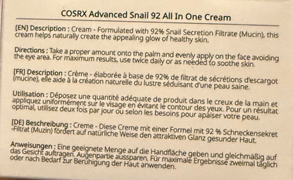 COSRX Snail 92 All-in-One Cream | Korean Moisturizer for Damaged &amp; Sensitive Skin – 100ml