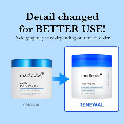 Medicube Dual-Textured Zero Pore Pads 2.0 | Gentle Daily Exfoliating Toner Wipes