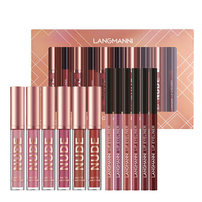 Lip Liner And Lipstick Makeup 12 Pcs Set 6 Matte Lipstick 6 Lip Liner Pens