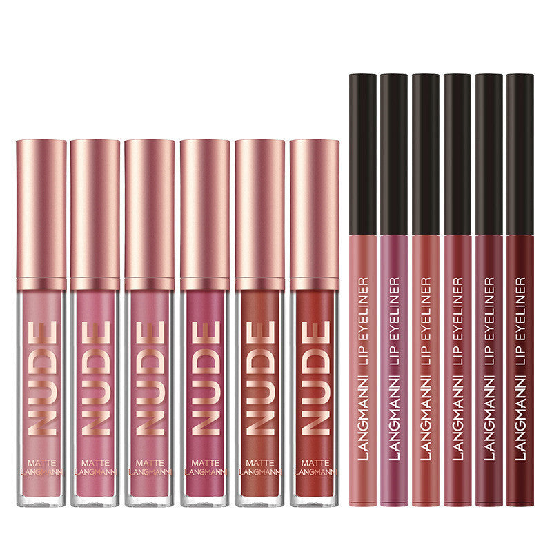 Lip Liner And Lipstick Makeup 12 Pcs Set 6 Matte Lipstick 6 Lip Liner Pens